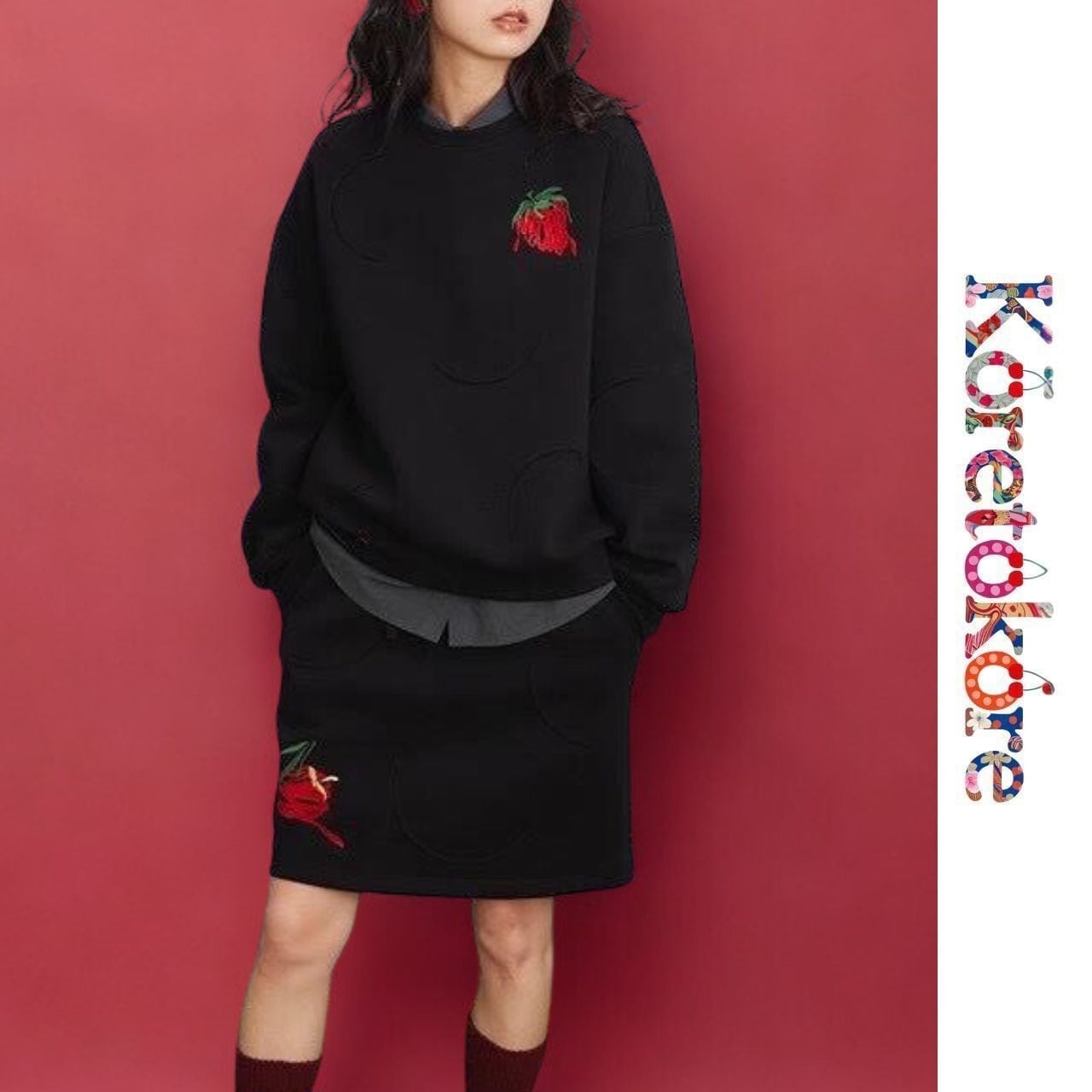 Strawberry Embroidery Sweat Set-Up (Top & Skirt) A1053