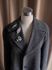 vintage brooch black long coat-5090-12