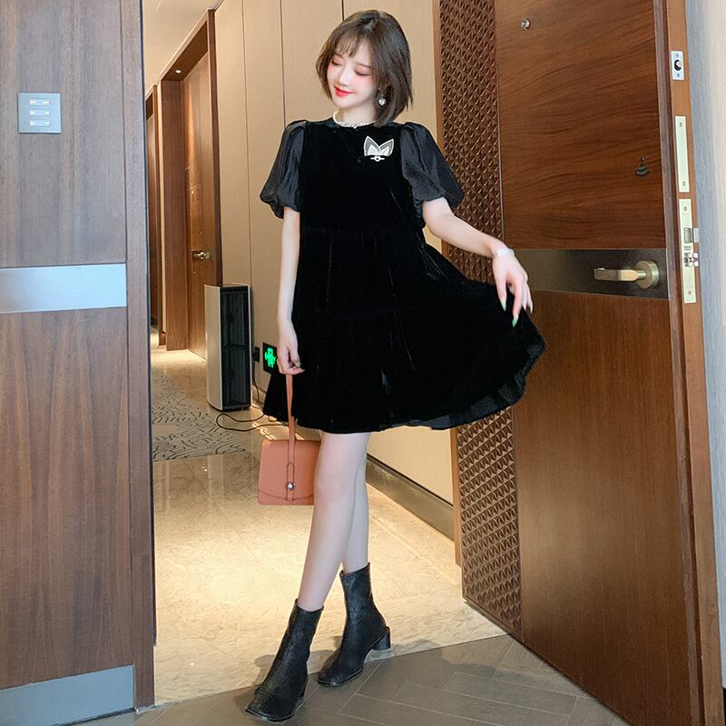 ブラックドレス スリーブスカート ベルベット MIUCO2357357490