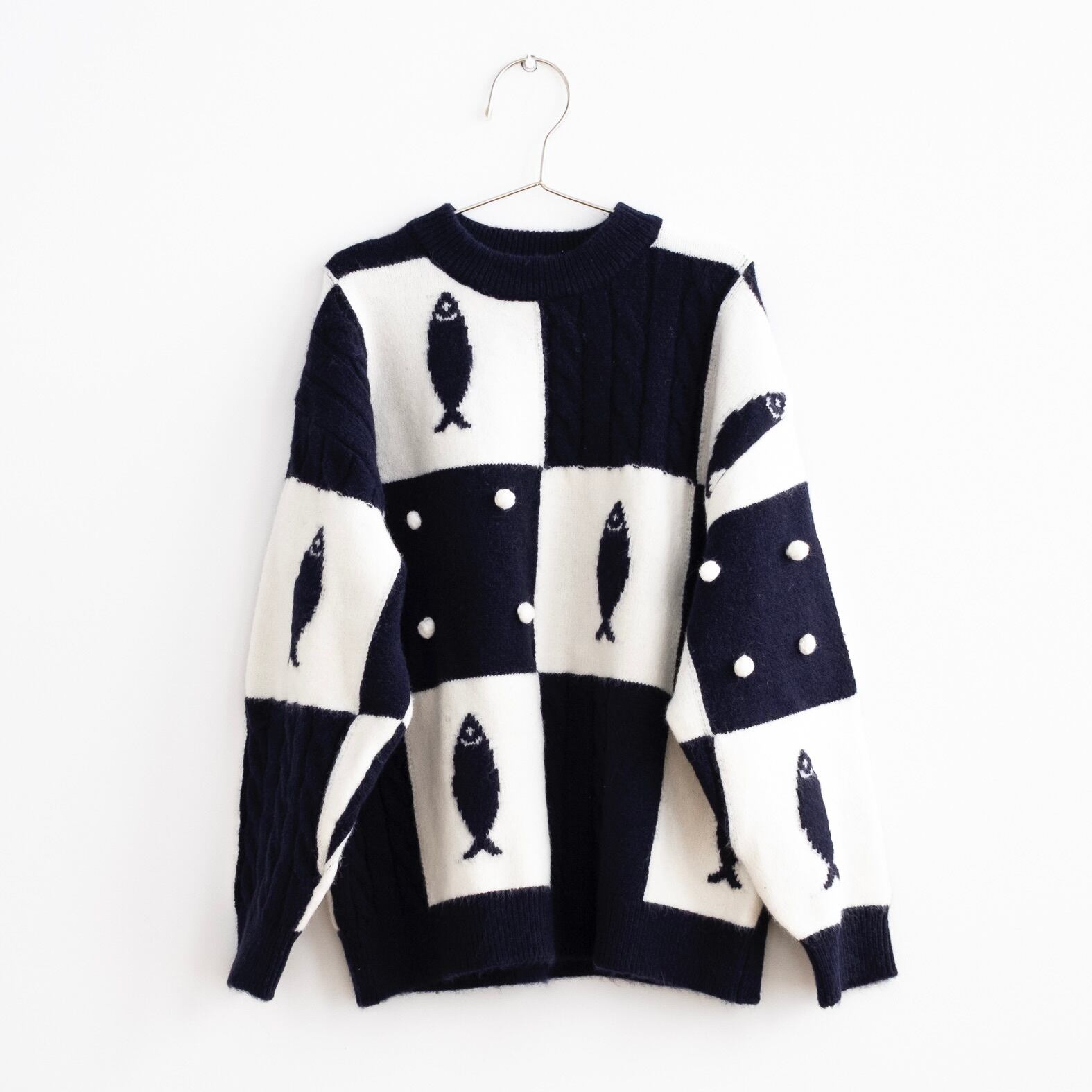 《FISH & KIDS 2026AW》KNIT FISH PATCHWORK / NAVY WHITE / WOMAN