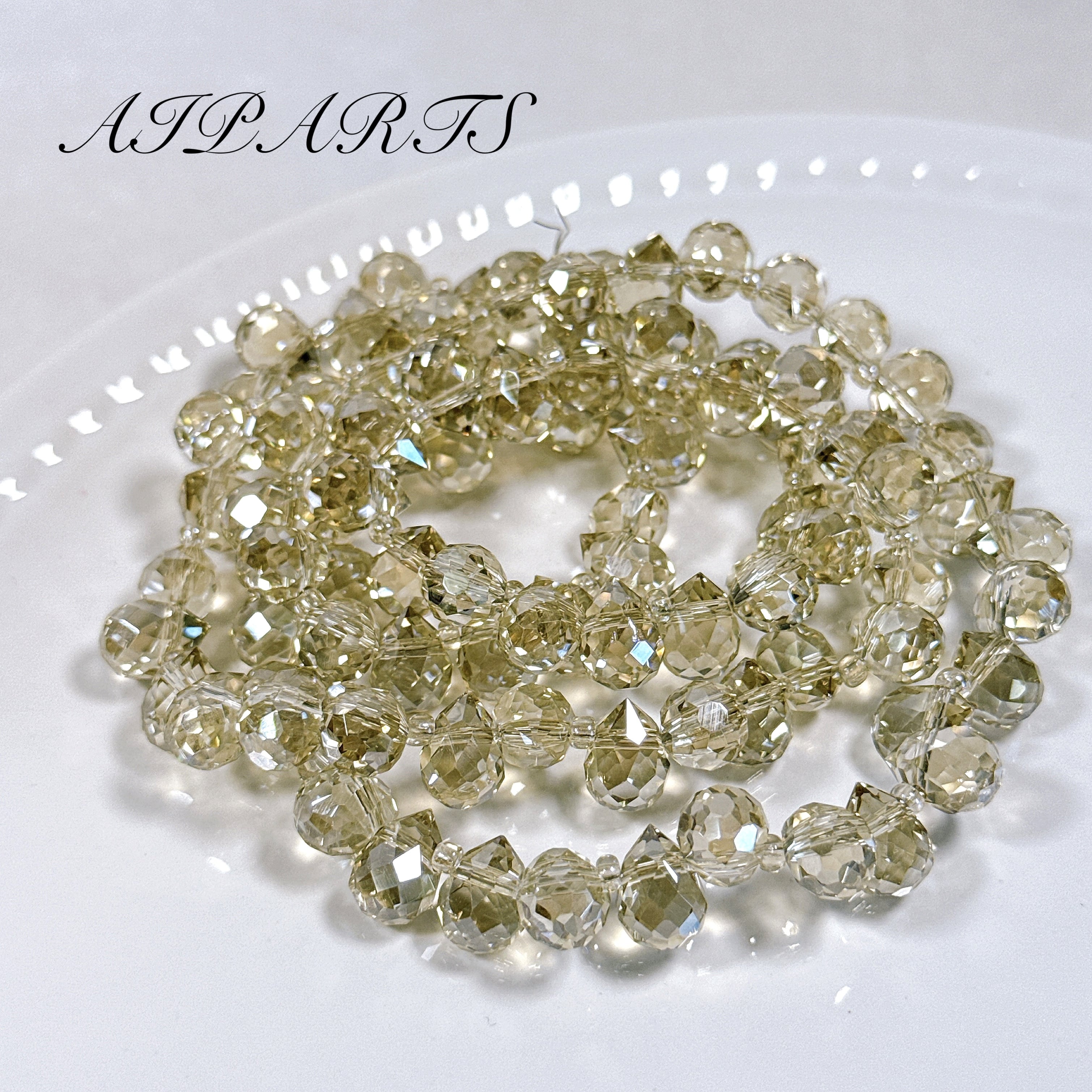 ガラスビーズ 連材 高品質 高級 しずく型 雫 ティアドロップ 多面