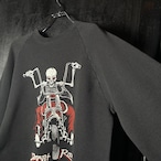 80s Vintage / DEATH RIDER スカル × バイクプリント ラグランスウェット / ブラック