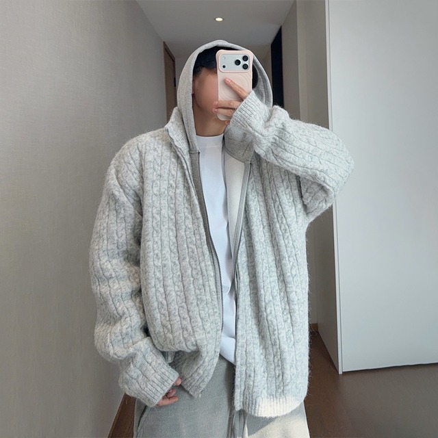 dannyandzeeケーブルフード付きニットセーター