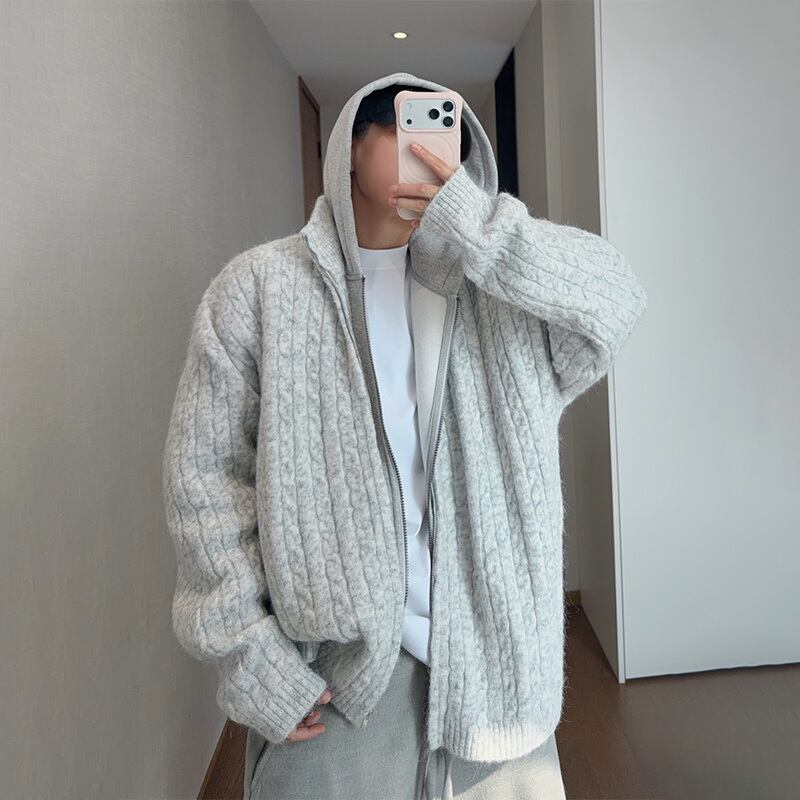 dannyandzeeケーブルフード付きニットセーター