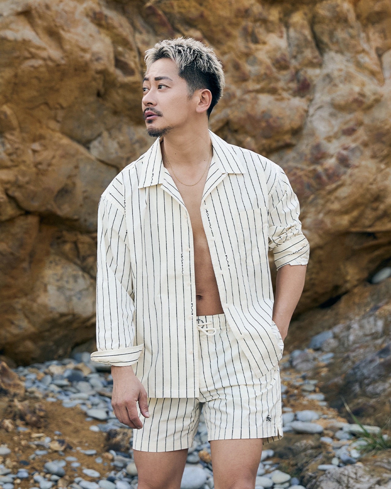 【SUNS】PIN STRIPE LOGO BOARD SHORTS［RSW104］