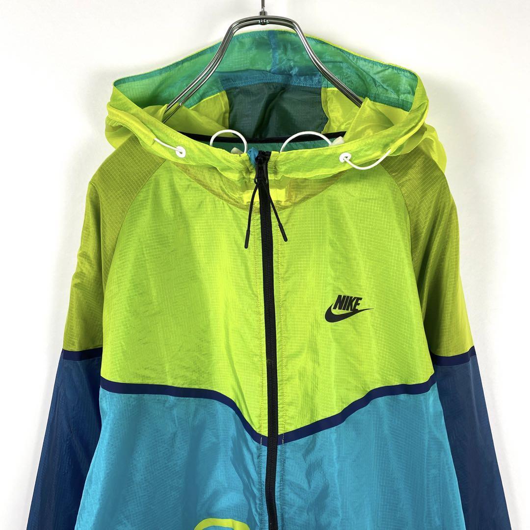 2XL NIKE ハイプウインドランナー ナイロンジャケット パーカー 黄緑青