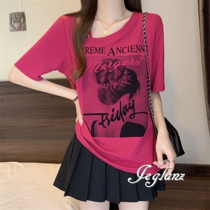 4色 アシメ デザイン ネック ロゴ Tシャツ ユニセックス ♪(MC568)β