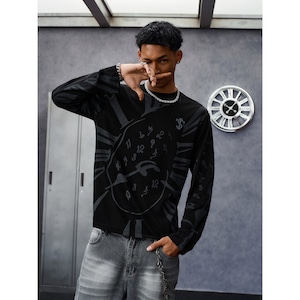 【DRIP6854】STKD Clock Motif Tonal Print Lightweight Long Sleeve Tee
