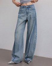 Colorblock wide leg denim pants L0174