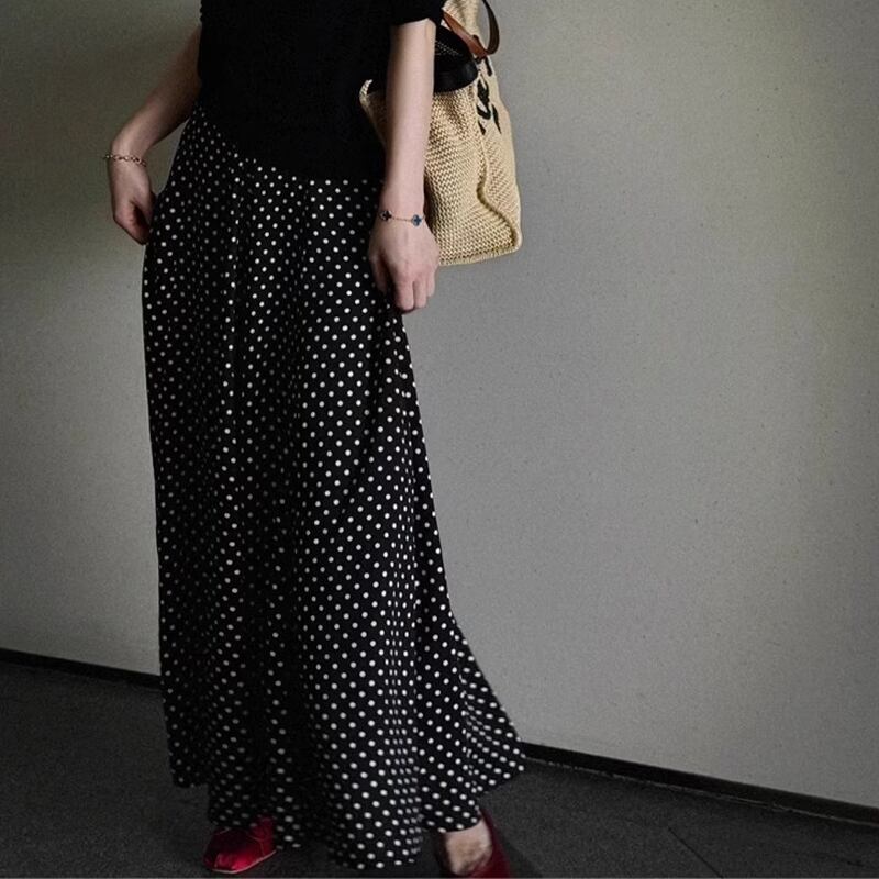 【即納商品】flare  long dot pattern skirt 102444 ブラックMサイズ