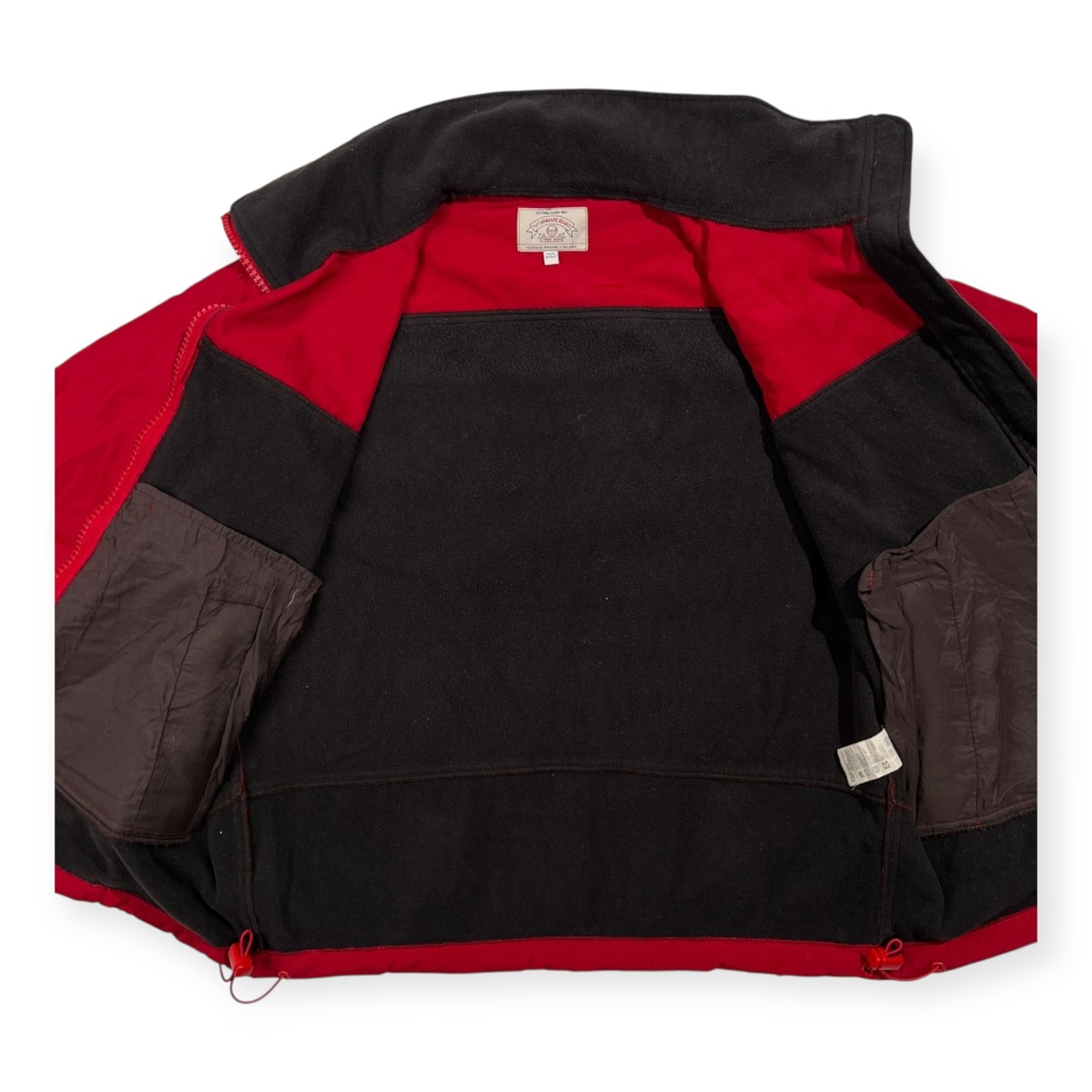 90s イタリア製 ARMANI JEANS アルマーニ ジーンズ BIGロゴ刺繍 ジップアップ フリース切替 ジャケット 48 /レッド/メンズ/D-TK6246