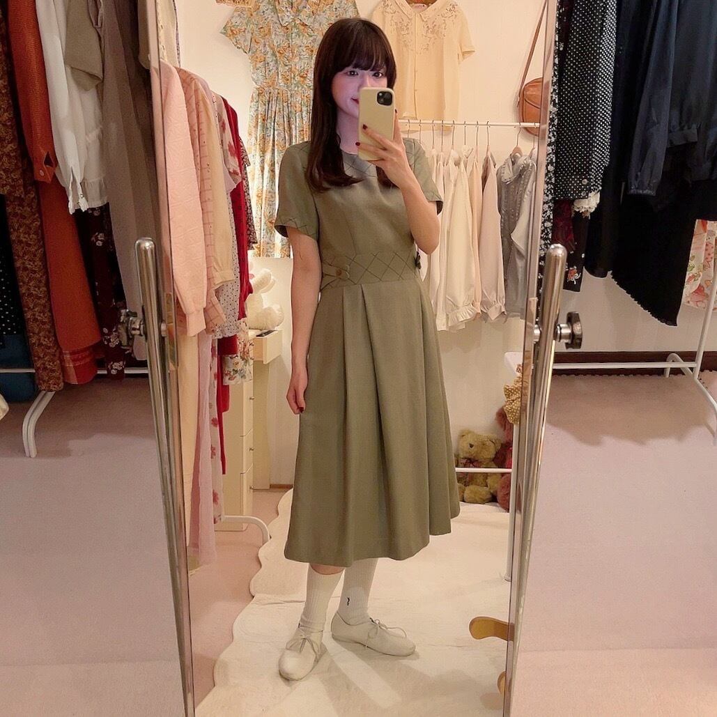 moss green check stitch one-piece