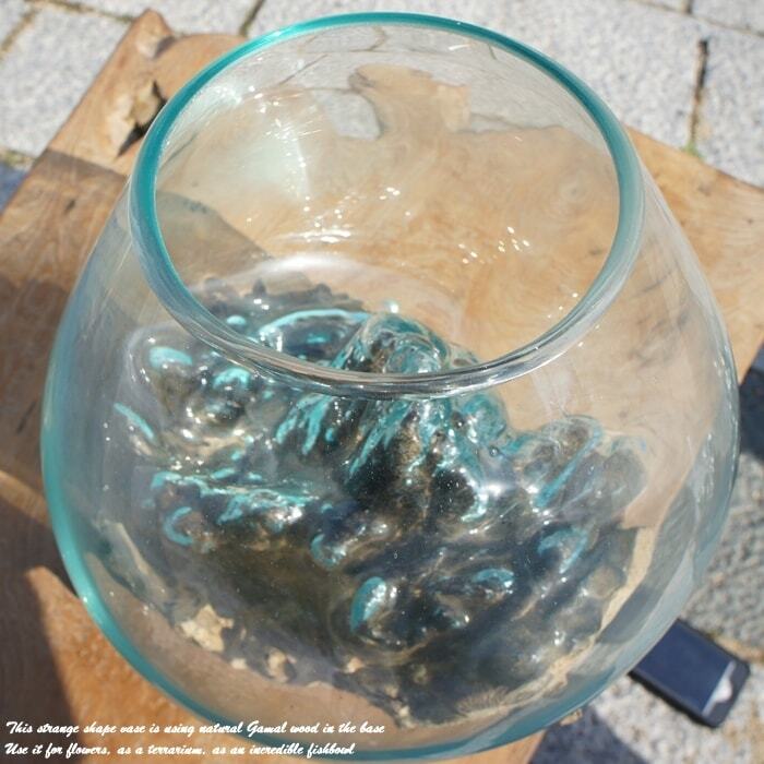 吹きガラスと天然木のオブジェM 金魚鉢 メダカ 水槽 アクアリウム