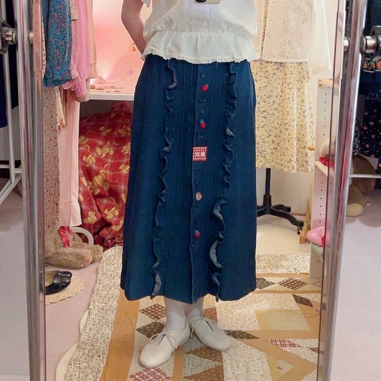 remake ✂︎ strawberry picking denim frill skirt