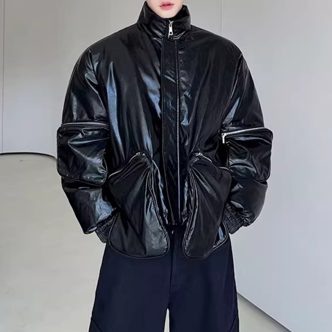 3Dポケット シャイニースタンドカラーダウンブルゾン D12163