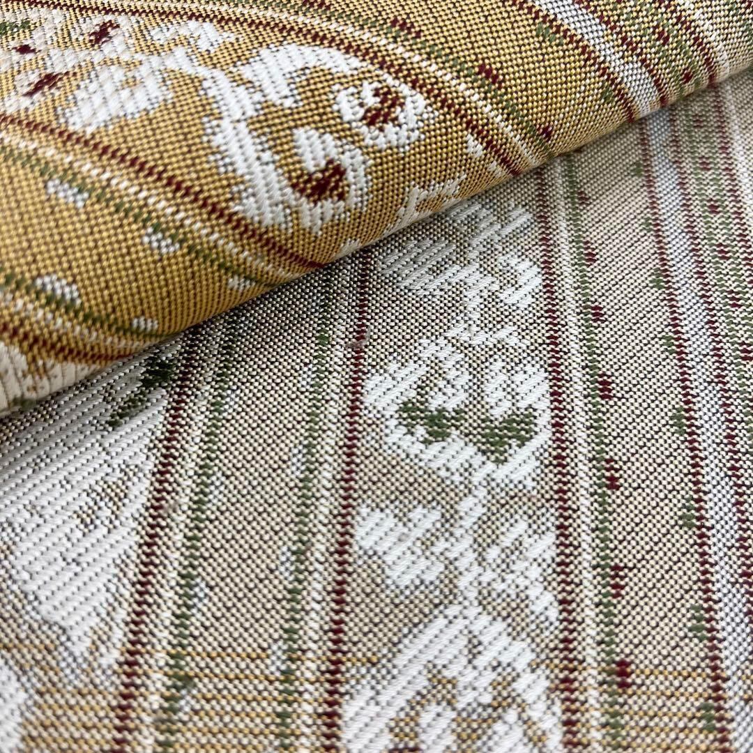 袋帯 リバーシブル 縦柄抽象模様 横段花模様 木蘭色 O-3693 | リユース  