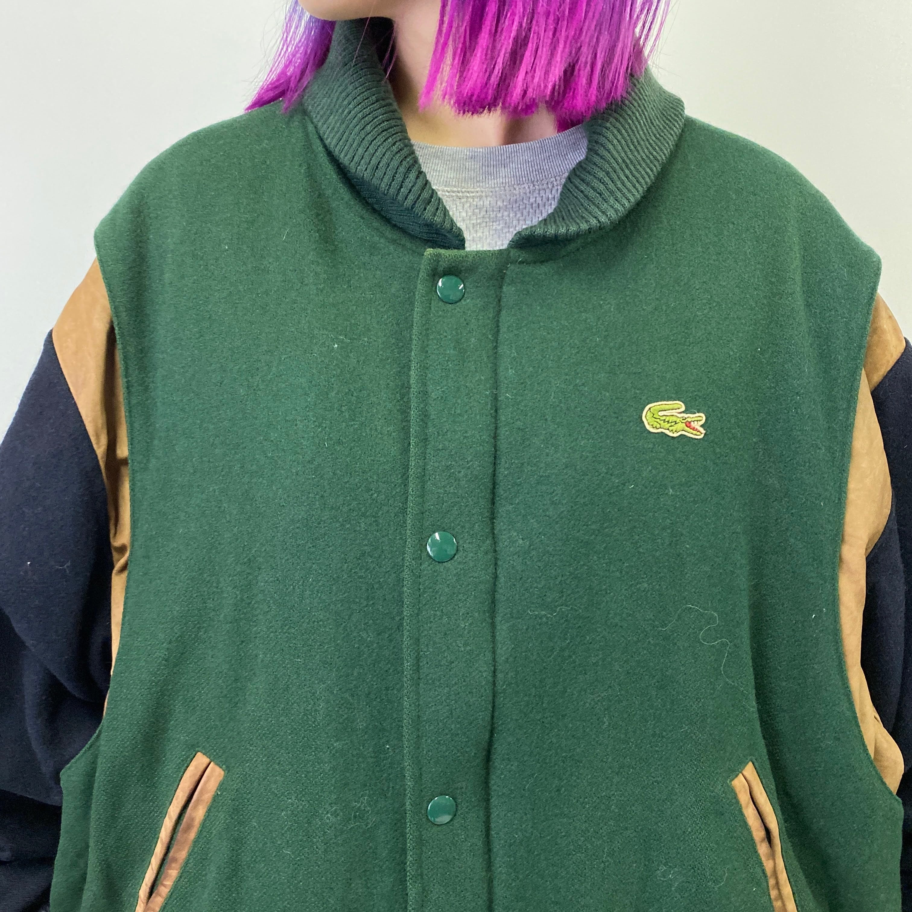 フランス製 ヴィンテージ LACOSTE フレンチラコステ レザー切替 ウール 