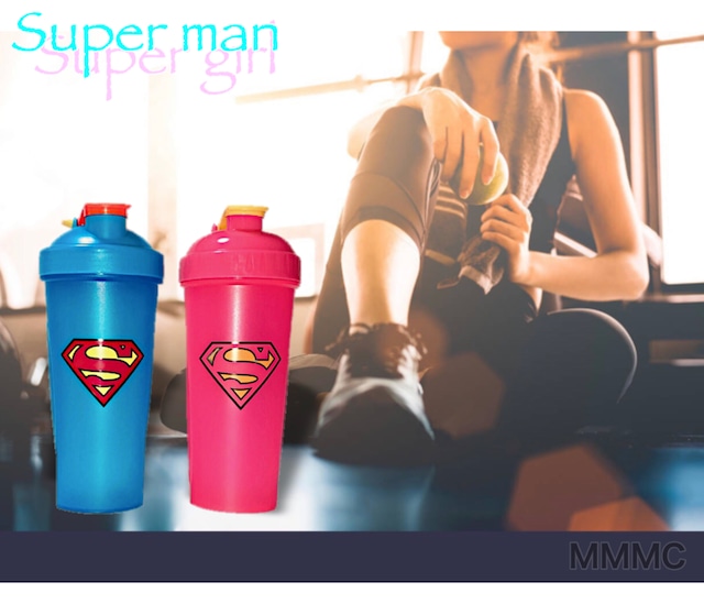 【MARVEL】SUPERMAN AND SUPERGIRL プロテイン シェーカー ボトル/Shaker/マーベル/ヒーロー/アメリカン/アメコミ/スーパーマン/スーパーガール/トレーニング/BCAA/グッズ
