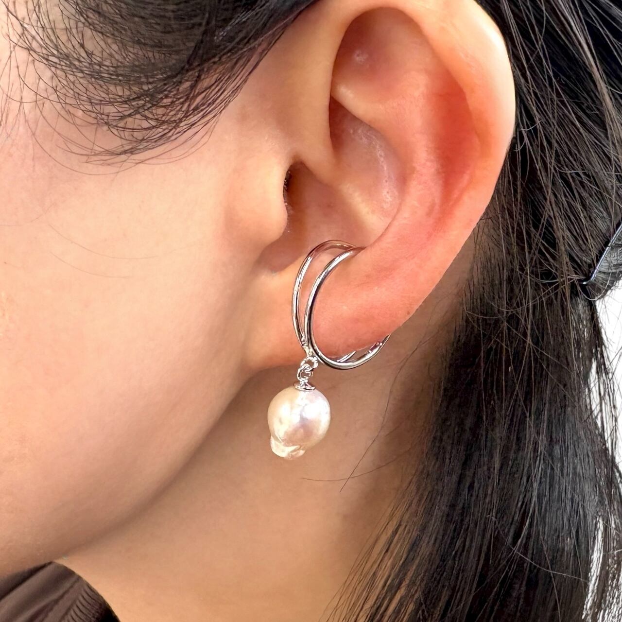 限定1本】世界にひとつだけのツノ型バロックあこや真珠イヤーカフ