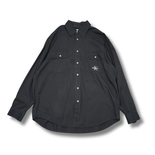 Calvin Klein Jeans　カルバンクラインジーンズ ブラック ロゴ刺繍シャツ 表記L（実寸L相当）｜NA626