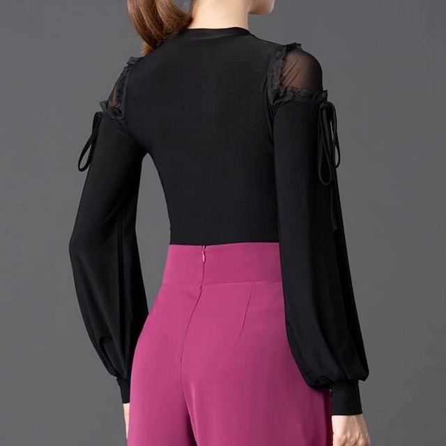 シアーショルダー・エレガントスリーブトップス (レオタードタイプ選択可能) ds0931