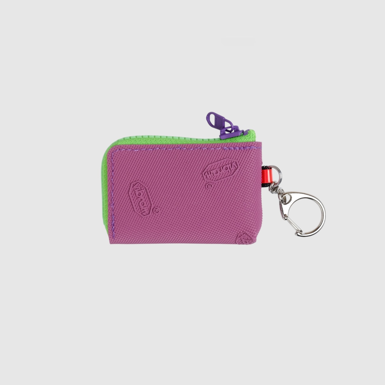 vibram coin pouch keychain (lavender×clear) with green glowing zip