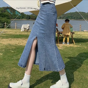 【送料無料】 マーメイドスカート 2色 デニム フレア 体系カバー カジュアル系 きれいめ タイト ハイウェスト こなれ感 シンプルデザイン マキシ丈 夏 30代 40代 レディースファッション 可愛い お出かけ 女子会 デイリーユース お茶会 お呼ばれ Aライン フレア