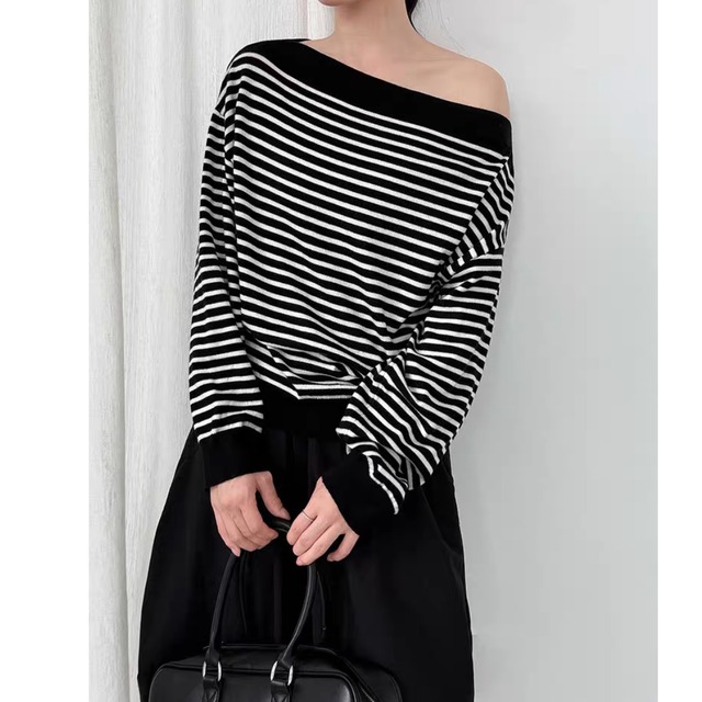 ボートネックボーダーニットプルオーバー　0160