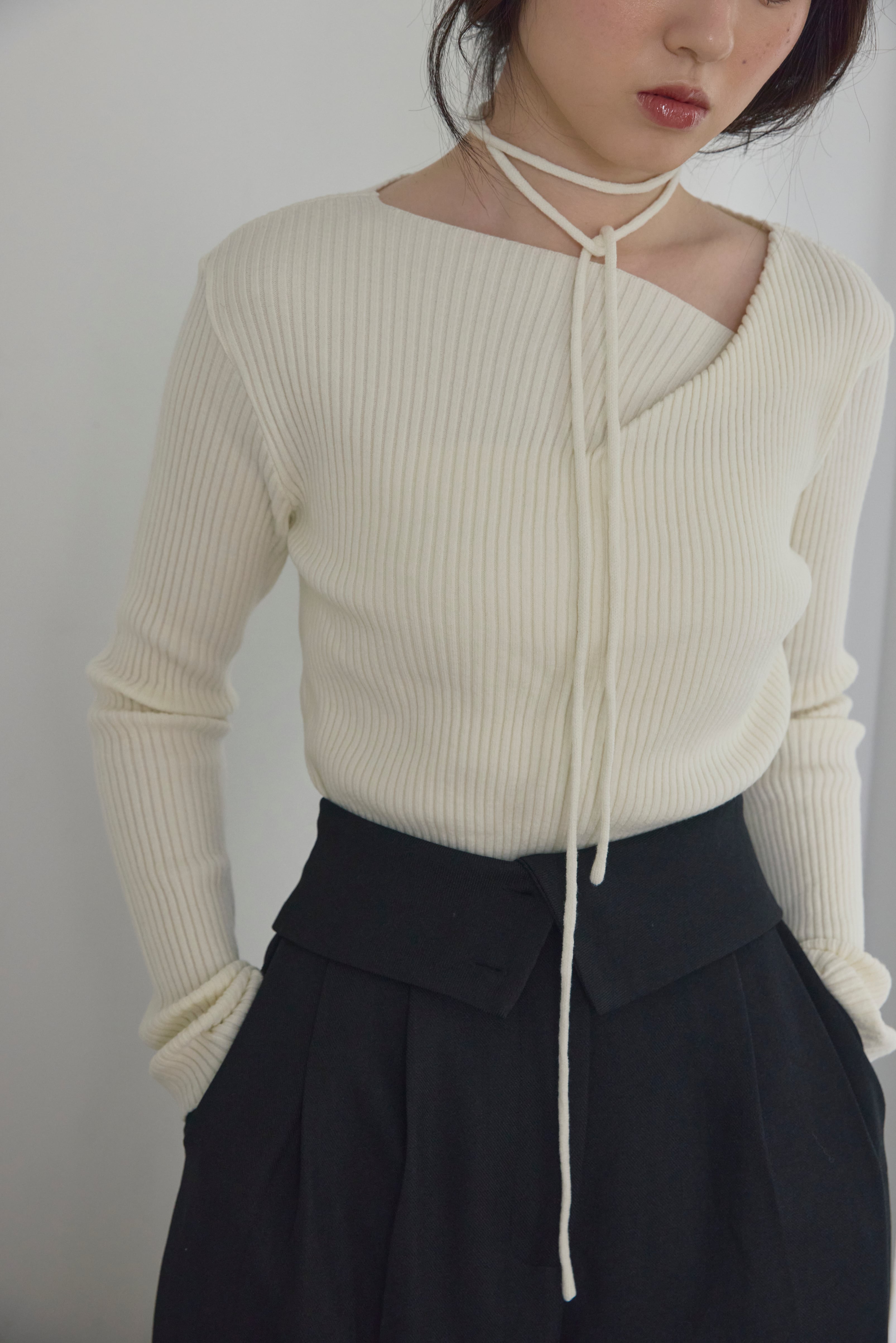 AM500916 drape neck rib knit【残り8点】