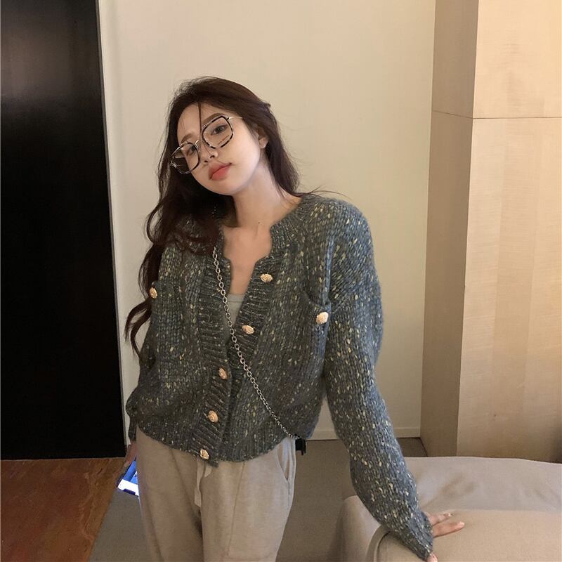 スタンダードニットセーター カーディガンジャケット オータムウィンタースタイルルーズトップス ロング レトロ 秋物 冬物 ブラックストロベリース75094685005