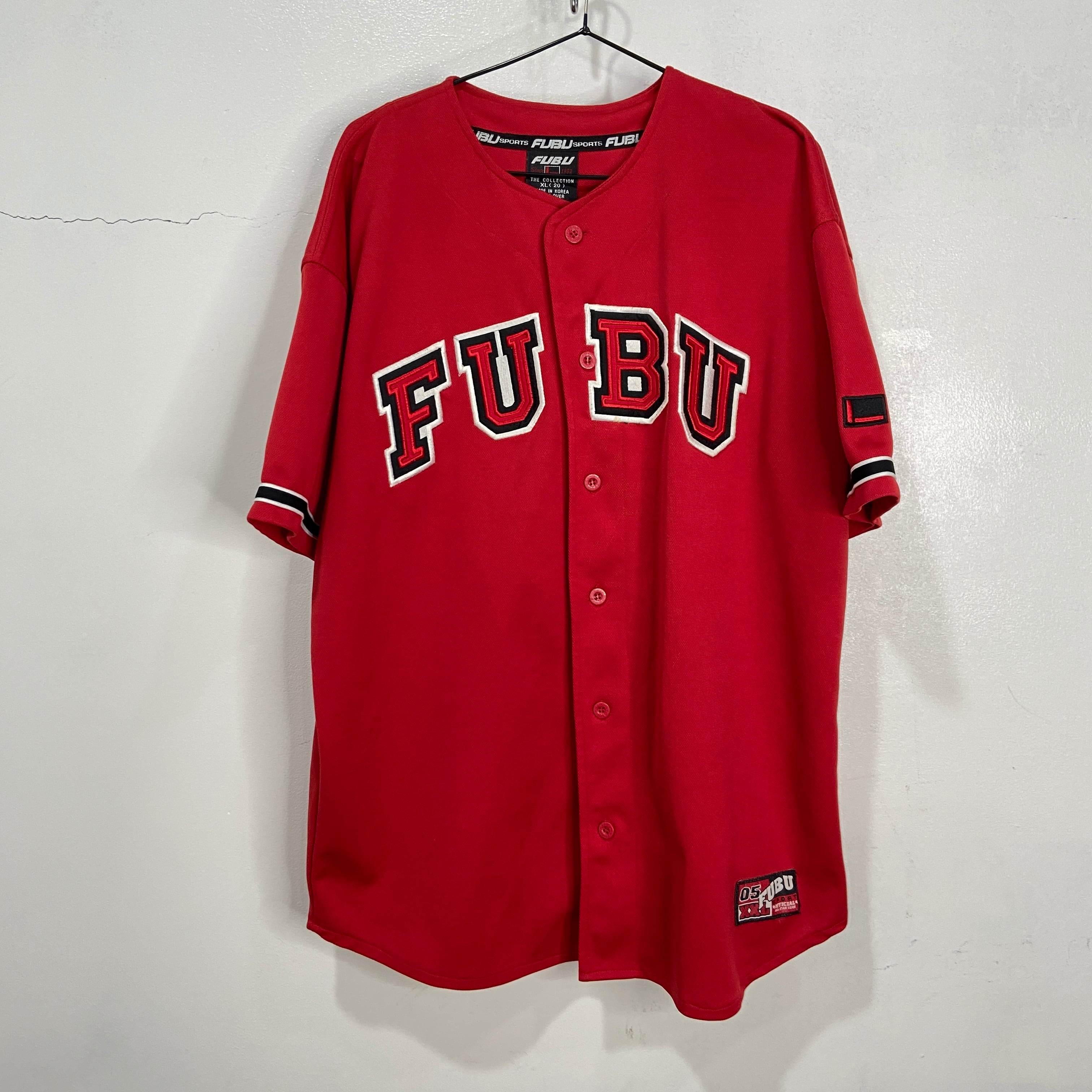 FUBU フブ ベースボールシャツ ワッペンロゴ刺繍 半袖 レッド M FUBU フブ ベースボールシャツ ワッペンロゴ刺繍 半袖 レッド M