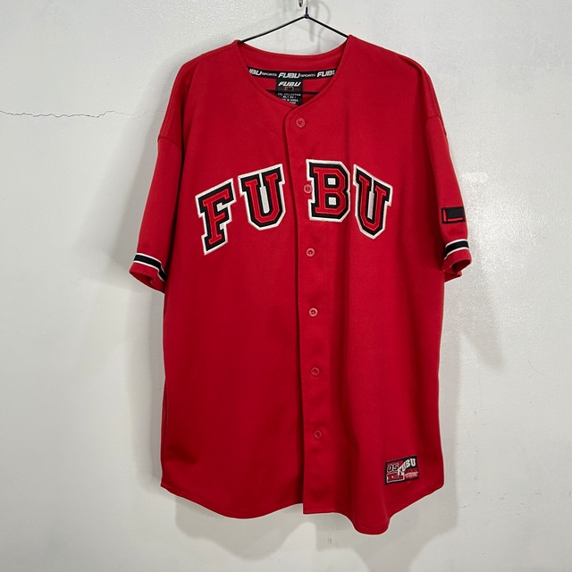 FUBU フブ ベースボールシャツ ワッペンロゴ刺繍 半袖 レッド  M相当