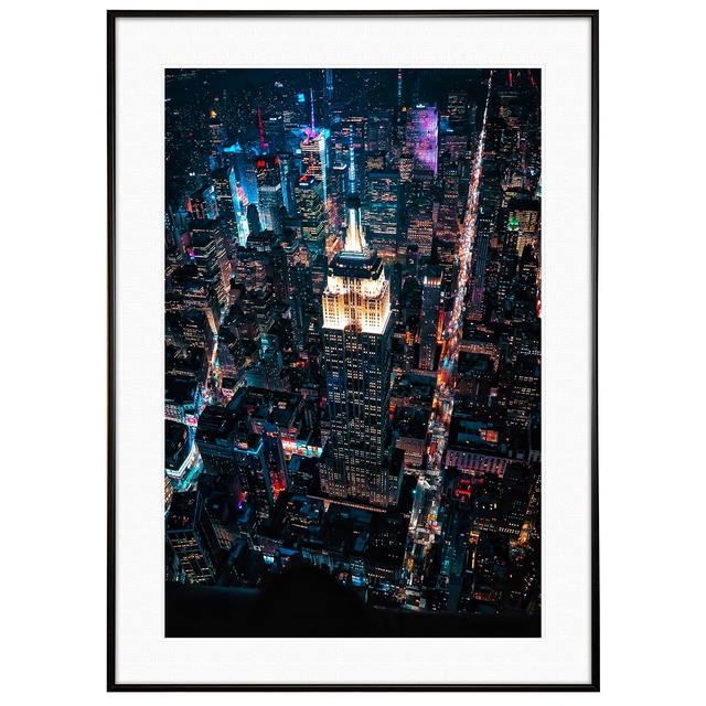 夜景写真 アメリカ エンパイア・ステート・ビルディングインテリアアートポスター額装 AS3579