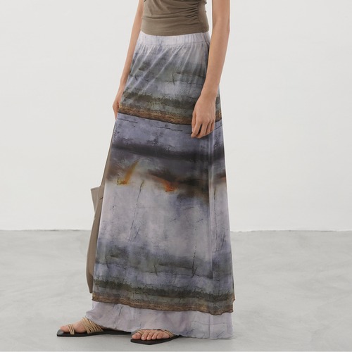 abstract print long skirt　L0590