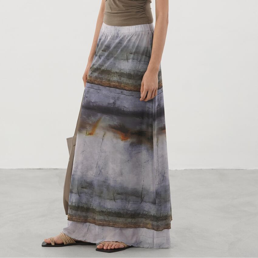 abstract print long skirt L0590
