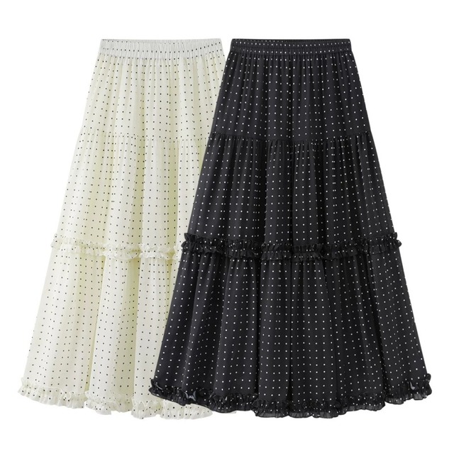 全3色/Chiffon dot frill skirt　M1119