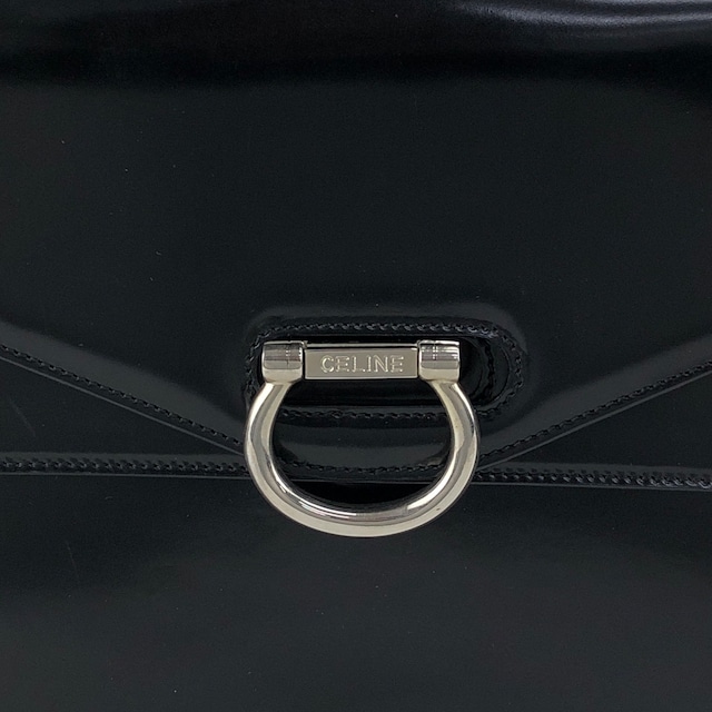 CELINE セリーヌ ハンドバッグ ブラック ガンチーニ ダブルフラップ レザー トップハンドル vintage ヴィンテージ オールド ku22zn