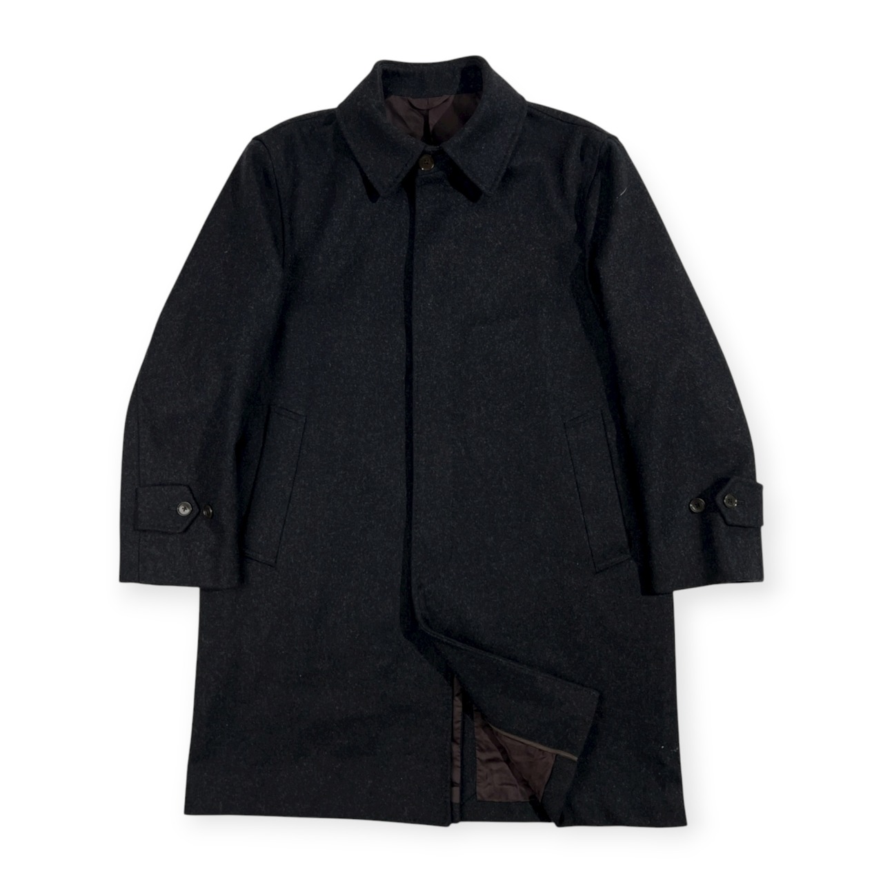 EDIFICE エディフィス Moorbrook ムーアブルック 英国 イングランド製生地  ステンカラーコート サイズ 46 /ブラック ダークグレー系/メンズ