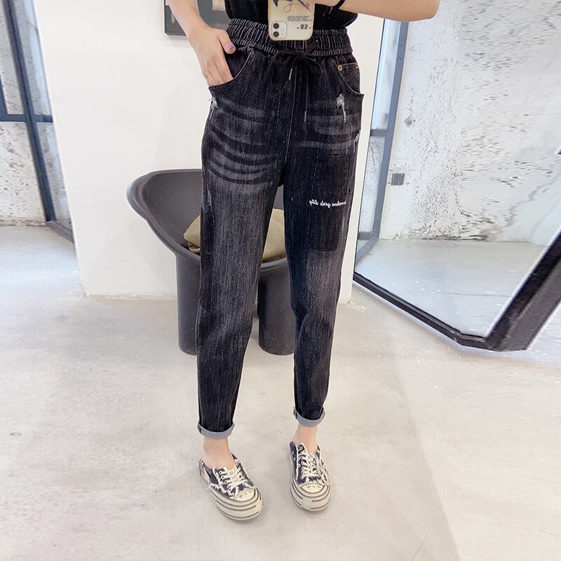 プラスサイズの女性の200kg脂肪mmスリムジーンズ秋ルーズカバーミートレターワイドレッグパンツ女性カジュアルファッション ミックスインファッション13692918097