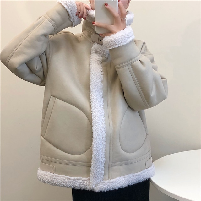 ひとつ上のオシャレを提案。韓国ファッション 厚手 チェスターコート PUレザー 暖かい 原宿BF風