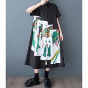 アート柄 シャツワンピース  30077