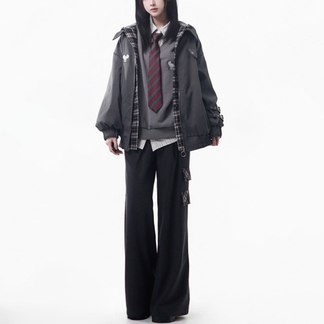 チェック切替チェーンワイドパンツ（lli_6546）