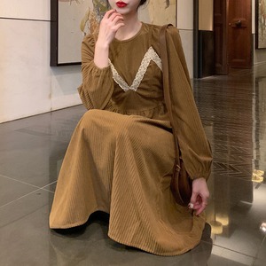 コーデュロイ ワンピース レディース 春秋冬 韓国 レイヤード風 ロングワンピース きれいめ おしゃれ 大人 かわいい ハイウエスト Aライン 重ね着風 大人可愛い 大人女子