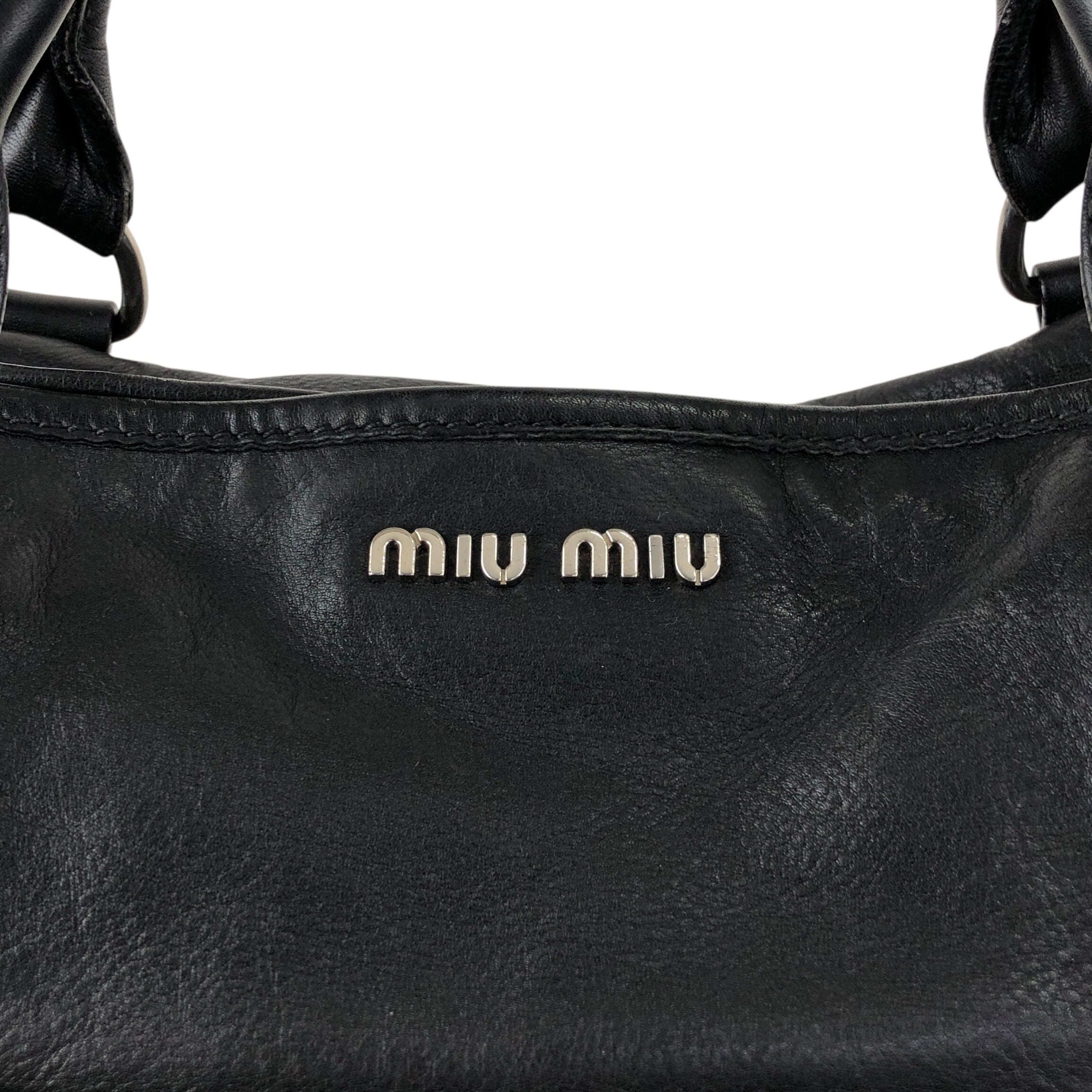 miu miu トートバッグ ブラック フロントジッパー レザー vintage