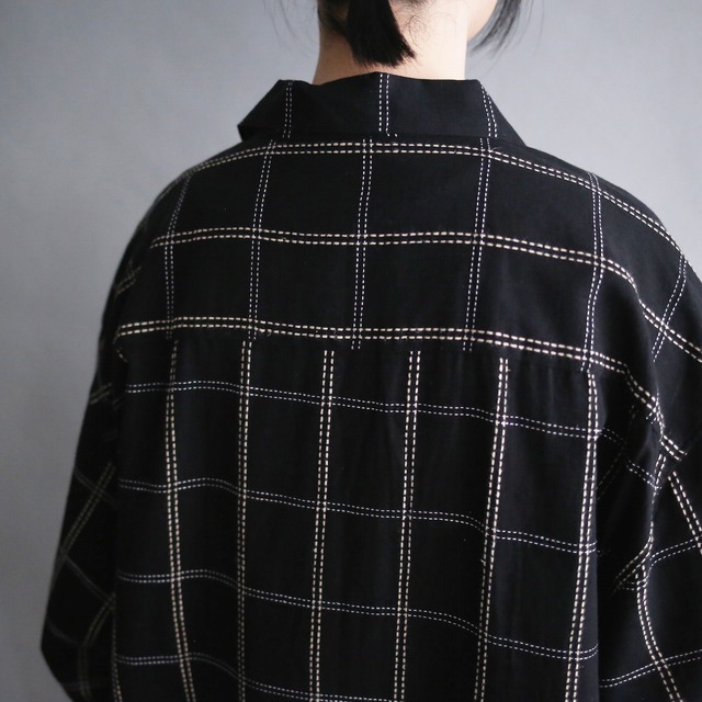 grid stitch work pattern over size h/s shirt
