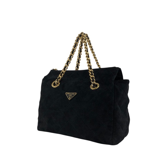 PRADA プラダ ショルダーバッグ ブラック トライアングルロゴ スエード キルティング チェーン vintage ヴィンテージ オールド t7p4ej