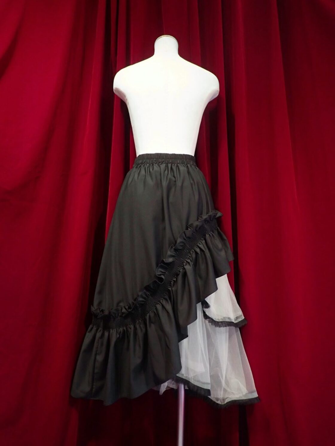 フリルスカート ゴシック魔女のアシンメトリーフリルスカート 黒×生成 