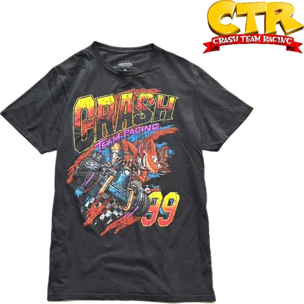 1点物◇クラッシュCTRレースゲーム黒プリントTシャツ古着メンズM