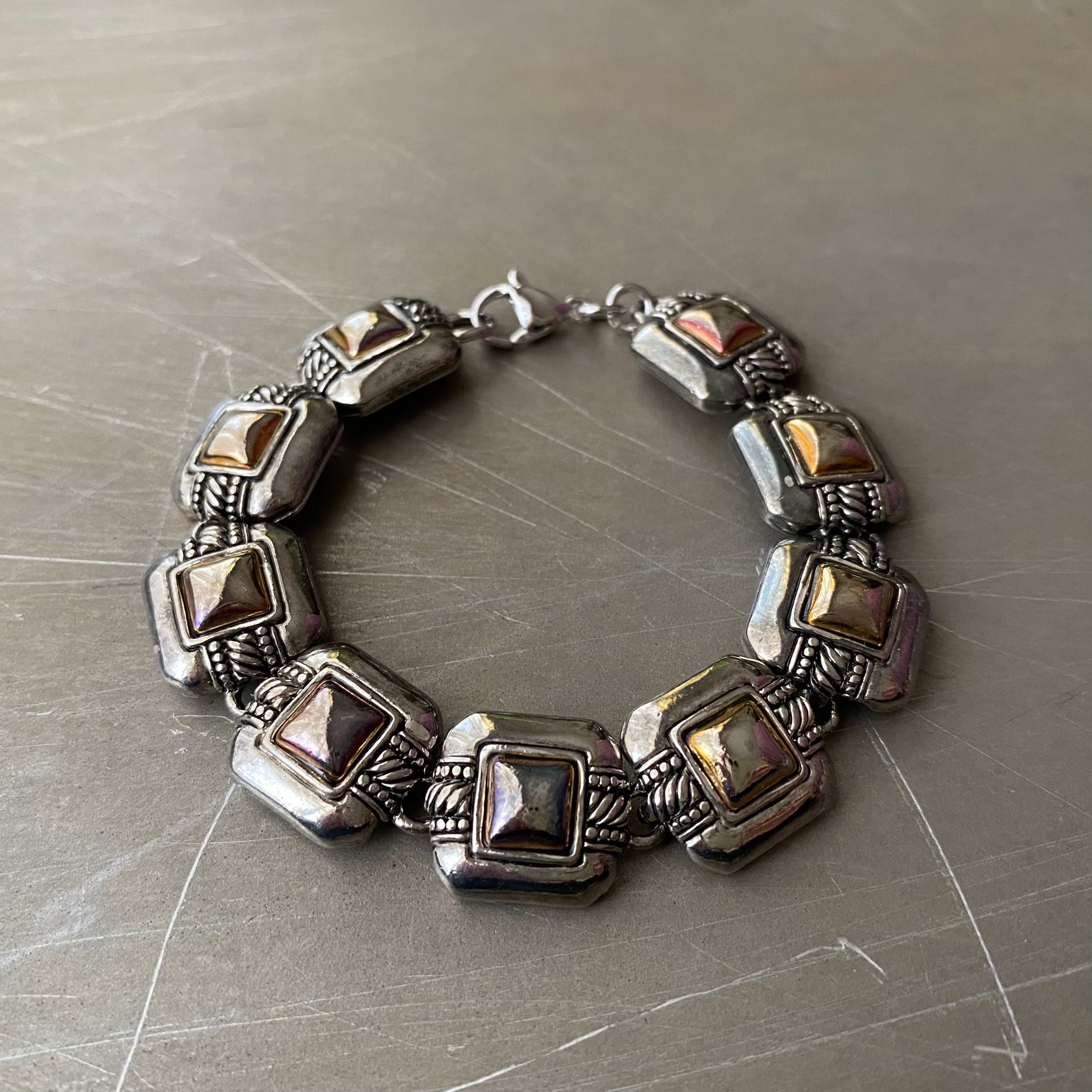 Vintage 90s-00s USA retro bi-color square chain bracelet レトロ