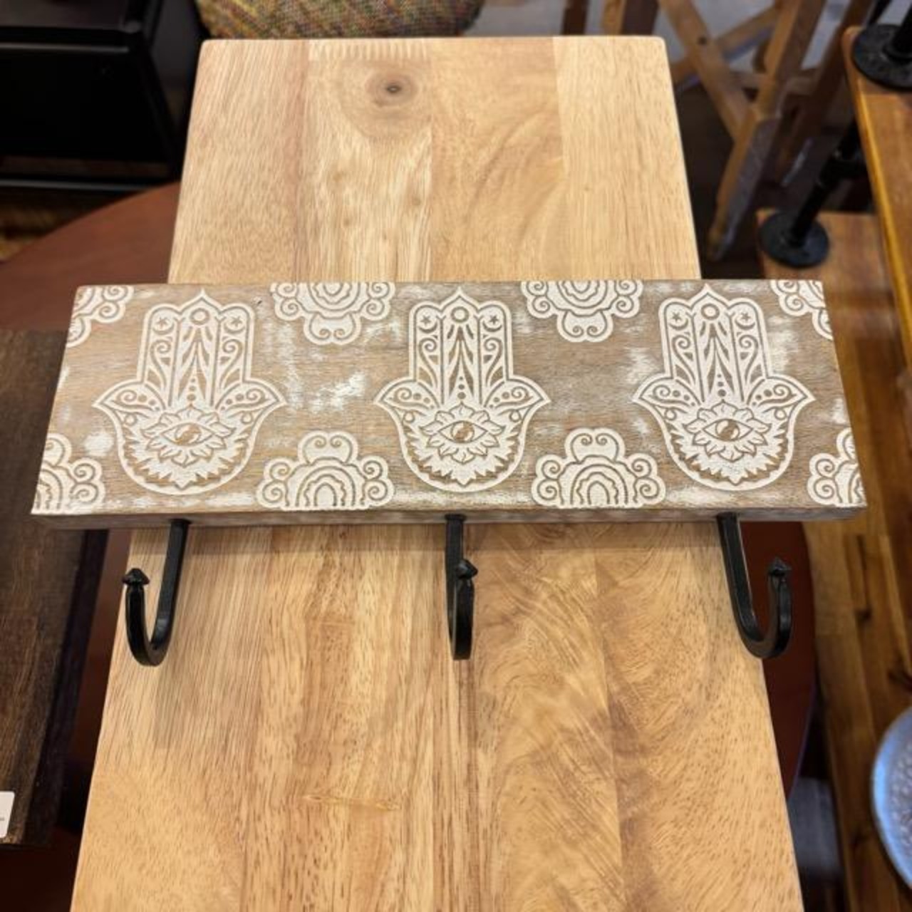 India Wood Wall Hamsa Pattern Hanger Hook インド ウッドウォールハンガーフック ハムサ柄 インテリア 雑貨 フック